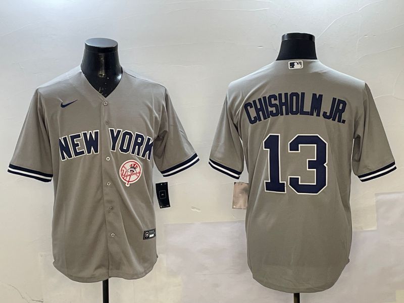 Men New York Yankees 13 Chisholm jr Grey Game 2025 Nike MLB Jersey style 3